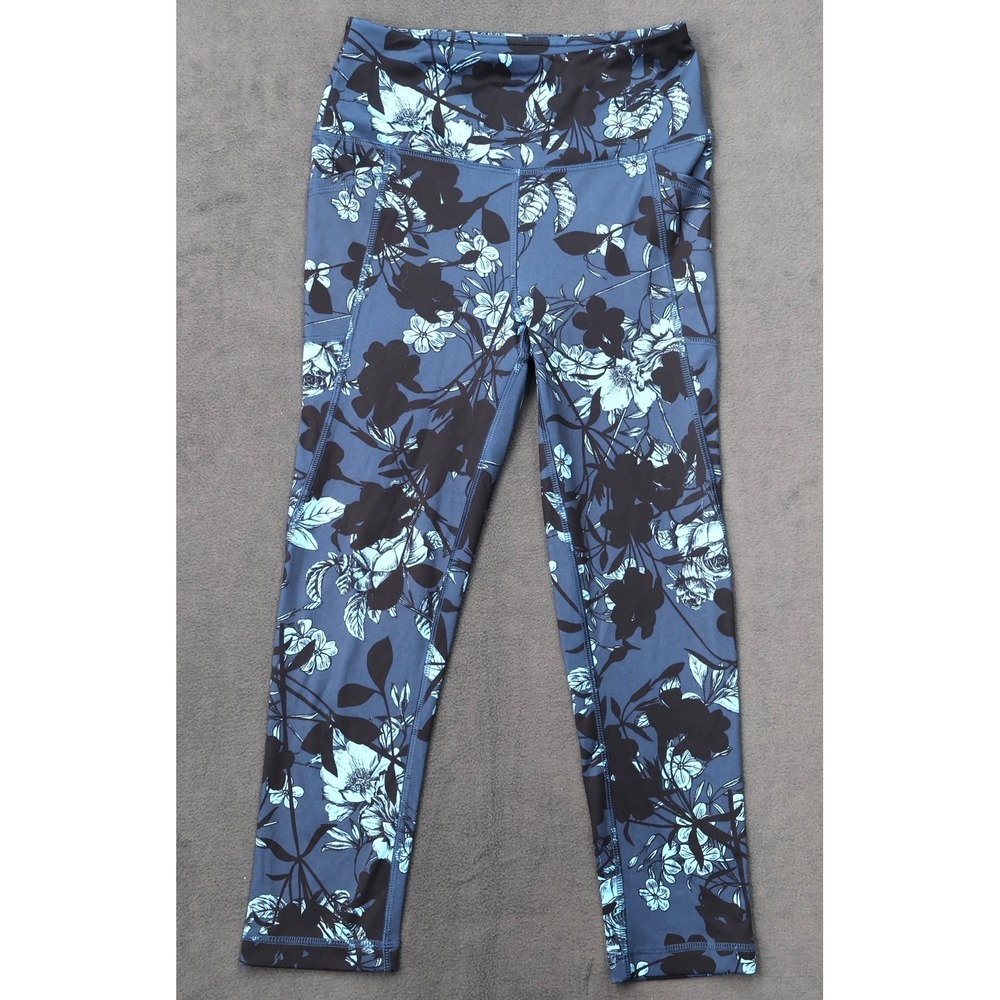 Marika Floral Active Leggings Womens Small Blue High Rise Pockets 7/8